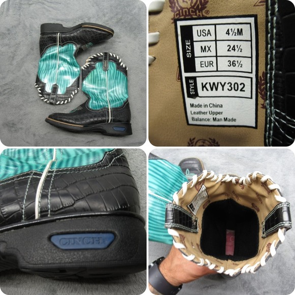 Cinch Cowboy Western Boots Womens 4.5 M Turquoise Leather Embossed Square RARE - Picture 1 of 16
